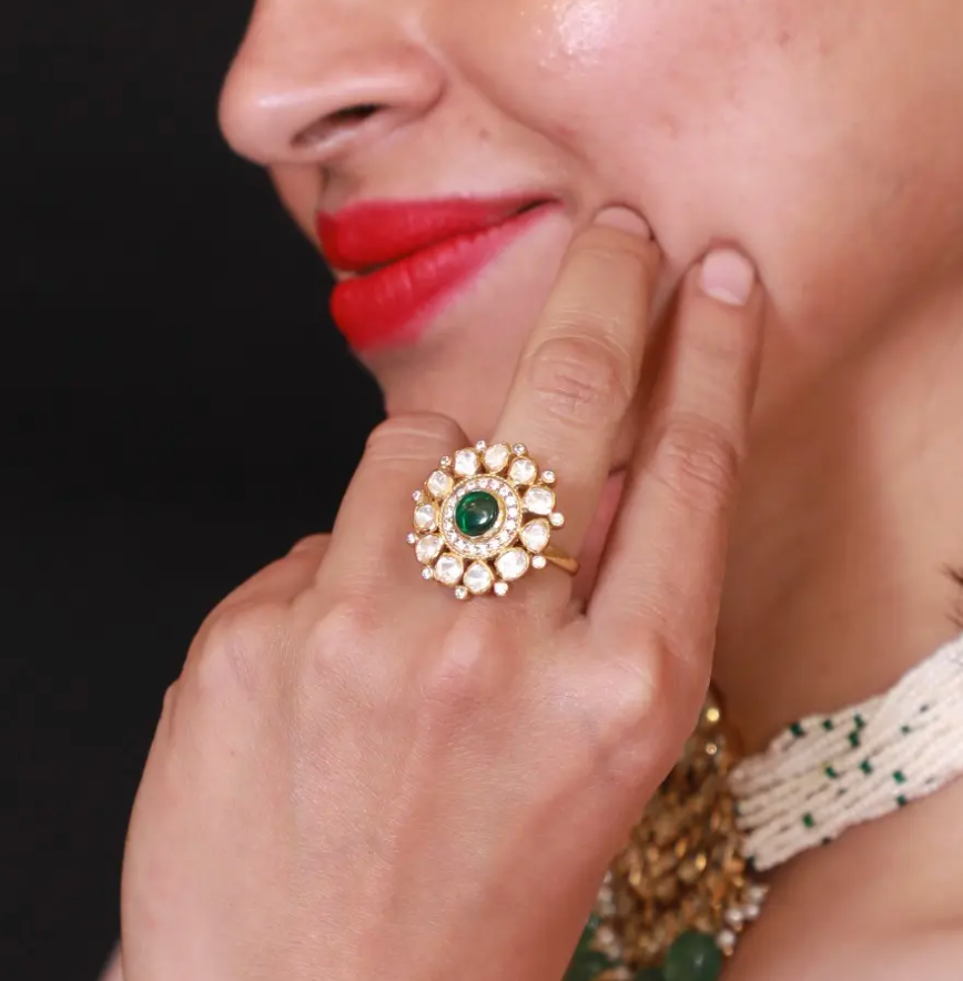 925 Silver Kalika Polki Ring - Amrrutam