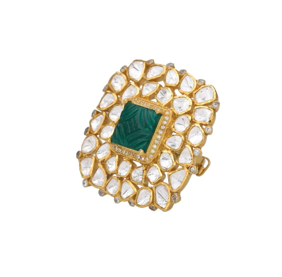 925 Silver Nargis Oversized Polki Ring - Amrrutam