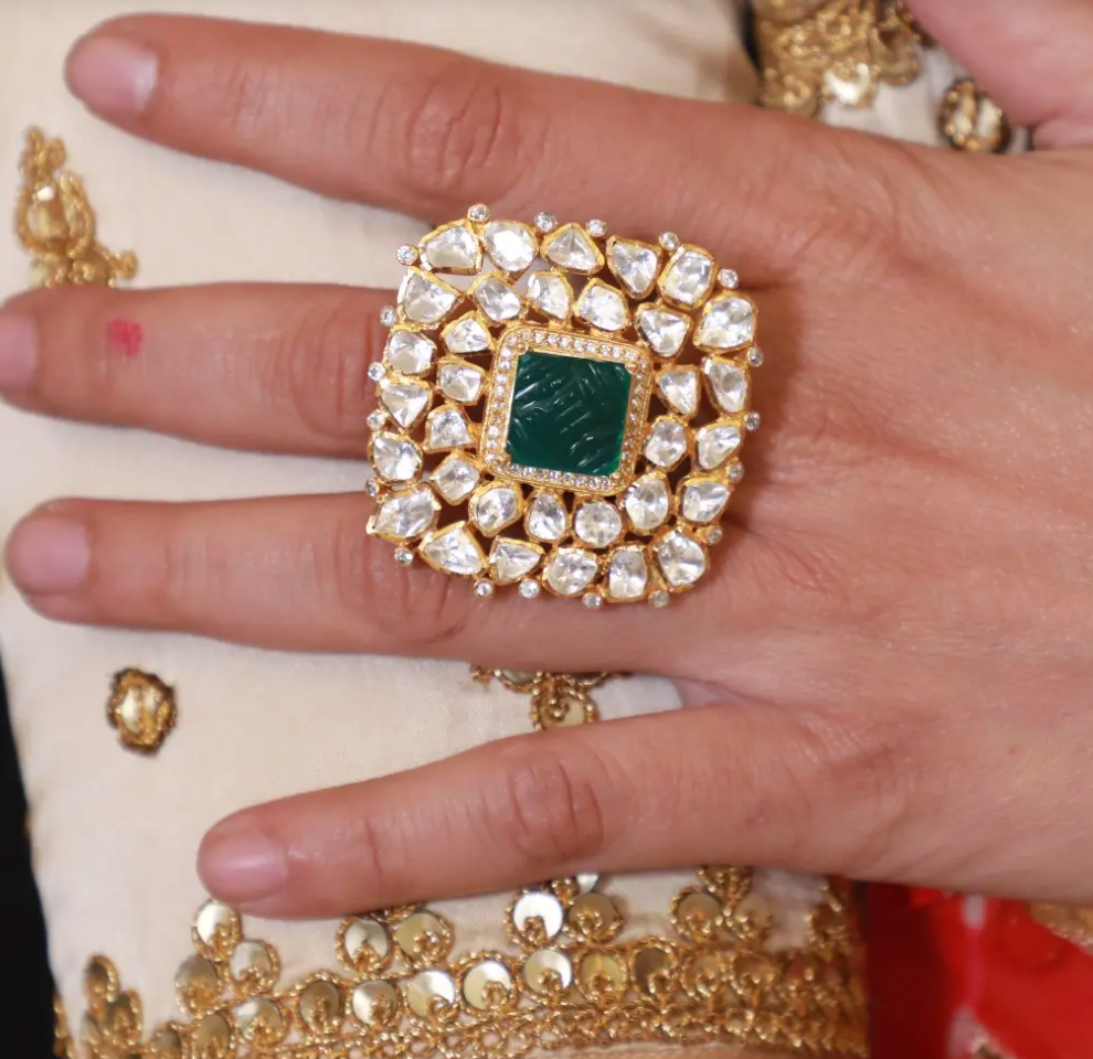 925 Silver Nargis Oversized Polki Ring - Amrrutam