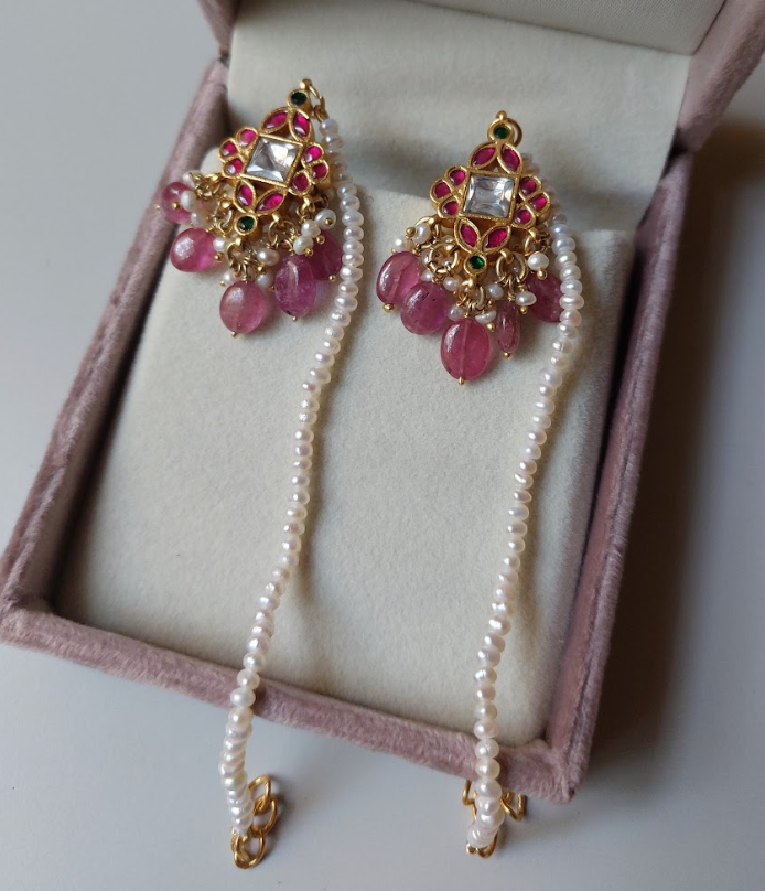 925 Silver Kundan Jadau Earrings With Natural Tourmaline - Amrrutam