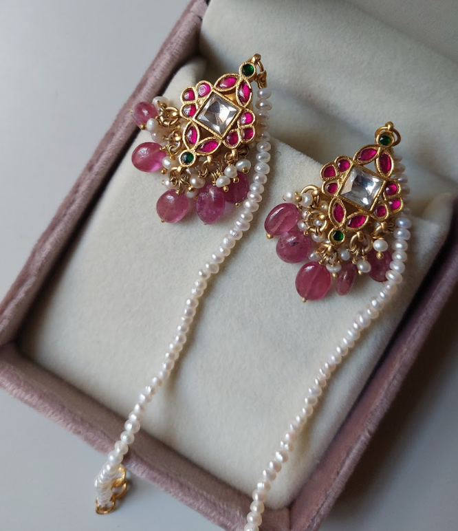 925 Silver Kundan Jadau Earrings With Natural Tourmaline - Amrrutam