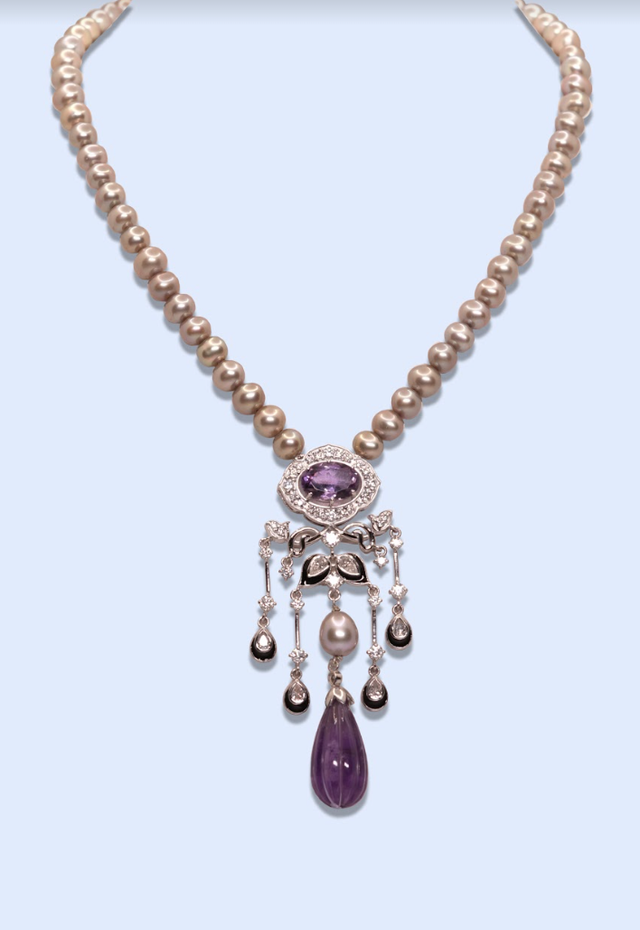 925 Silver Deco Amethyst Necklace Set - Amrrutam
