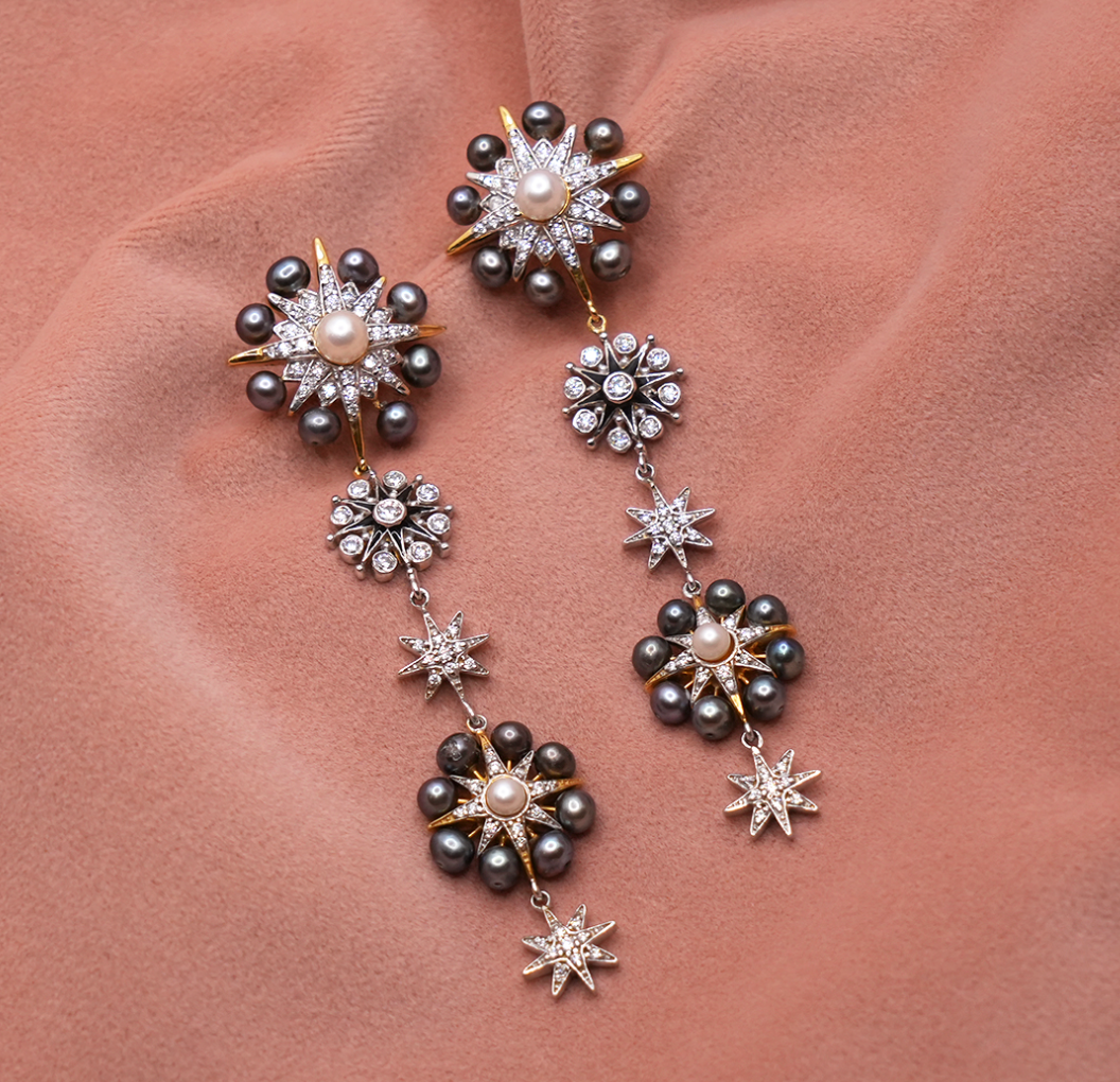 925 Silver Sunburst Multi Pearl Earring - Amrrutam