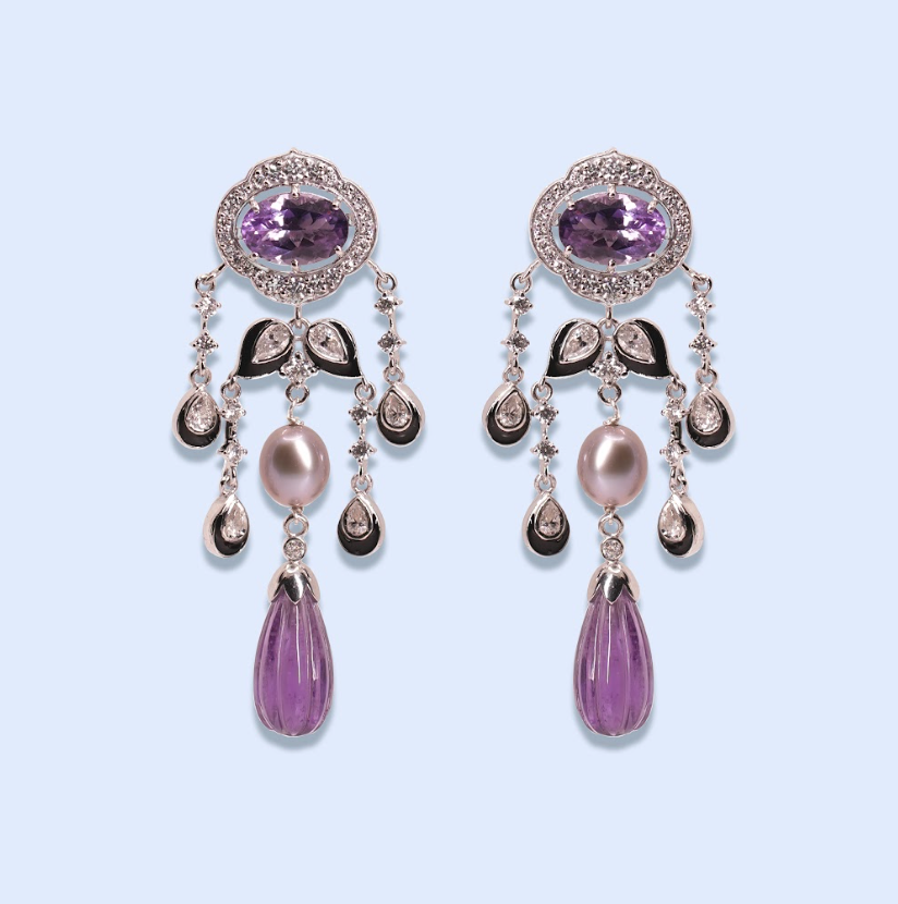 925 Silver Deco Amethyst Necklace Set - Amrrutam