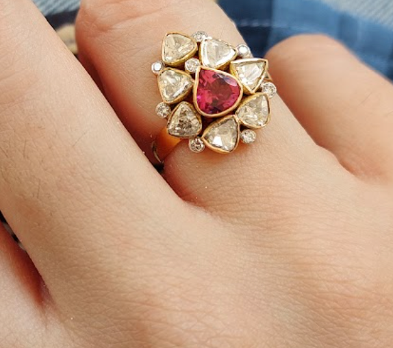 14K Gold Ruby Diamond Polki Ring - Amrrutam