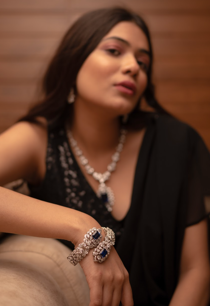 925 Silver Blue Swarovski Bracelet - Amrrutam