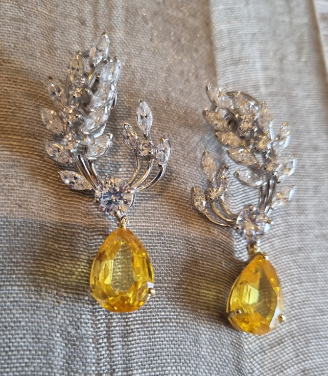 925 Silver Moissanite Citrine Drop Earrings - Amrrutam