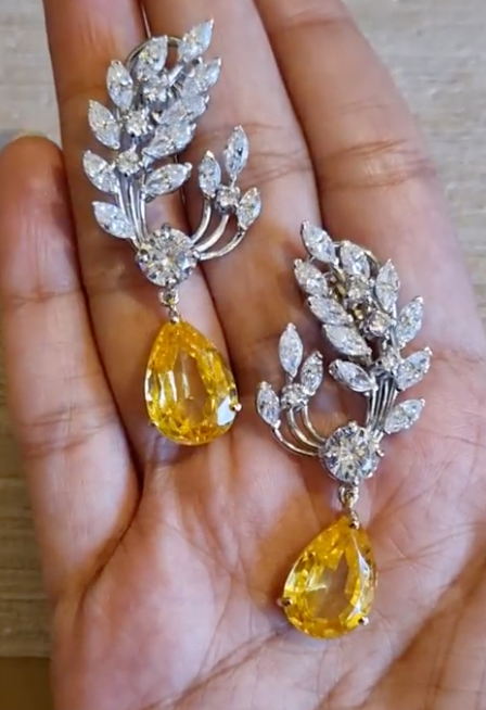 925 Silver Moissanite Citrine Drop Earrings - Amrrutam