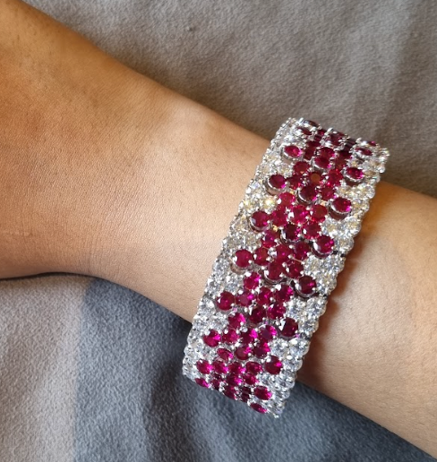 925 Silver Ruby Dewdrop Bracelet - Amrrutam