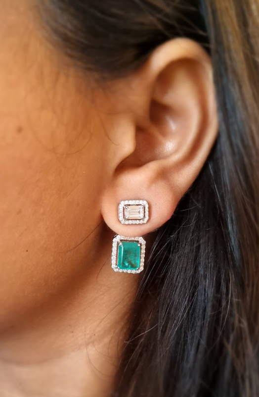925 Silver Emerald Detachable Tops - Amrrutam