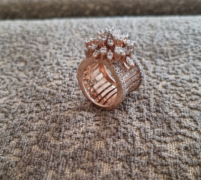 925 Silver Floral Rose Gold Ring - Amrrutam