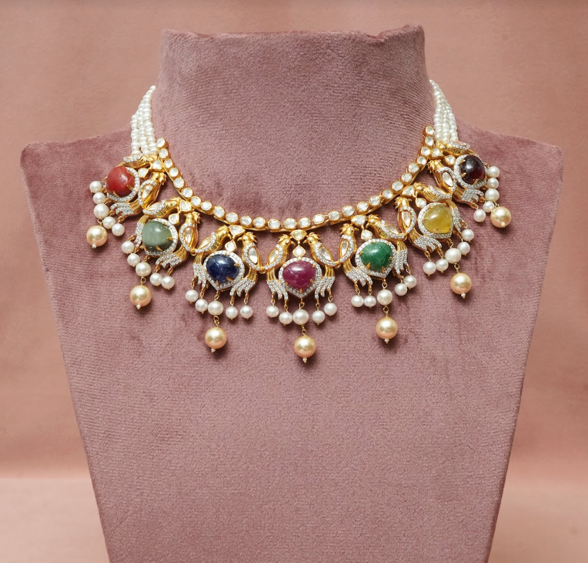 925 Silver Mayuka Navratana Necklace - Amrrutam