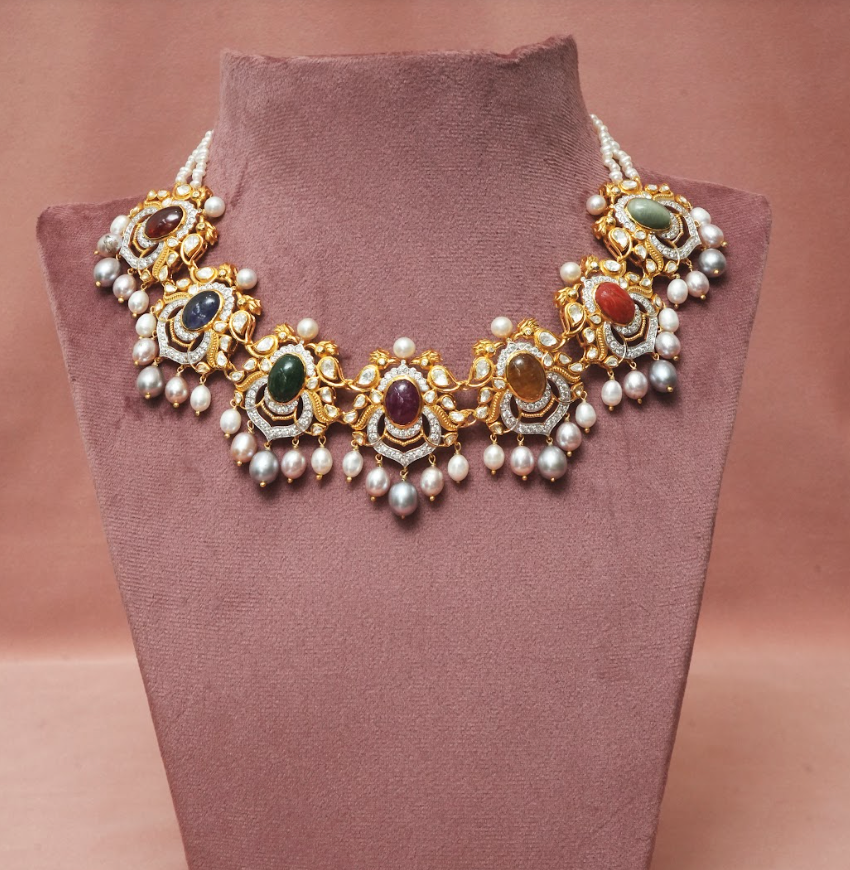 925 Silver Myra Navratana Necklace - Amrrutam