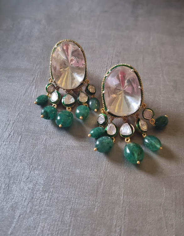 925 Silver Big Polki Stud Earring - Amrrutam