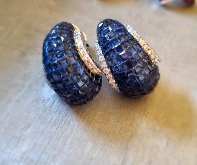 925 Silver Blue Sapphire Hoop Earrings - Amrrutam