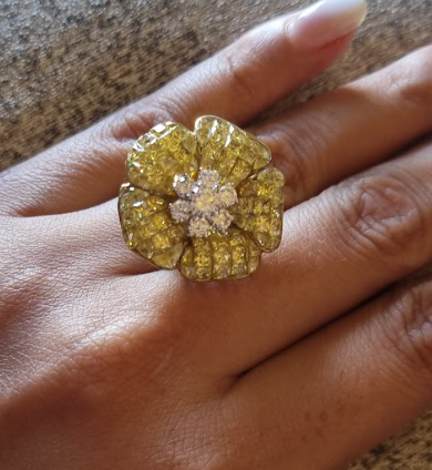925 Silver CZ Citrine Flower Ring - Amrrutam