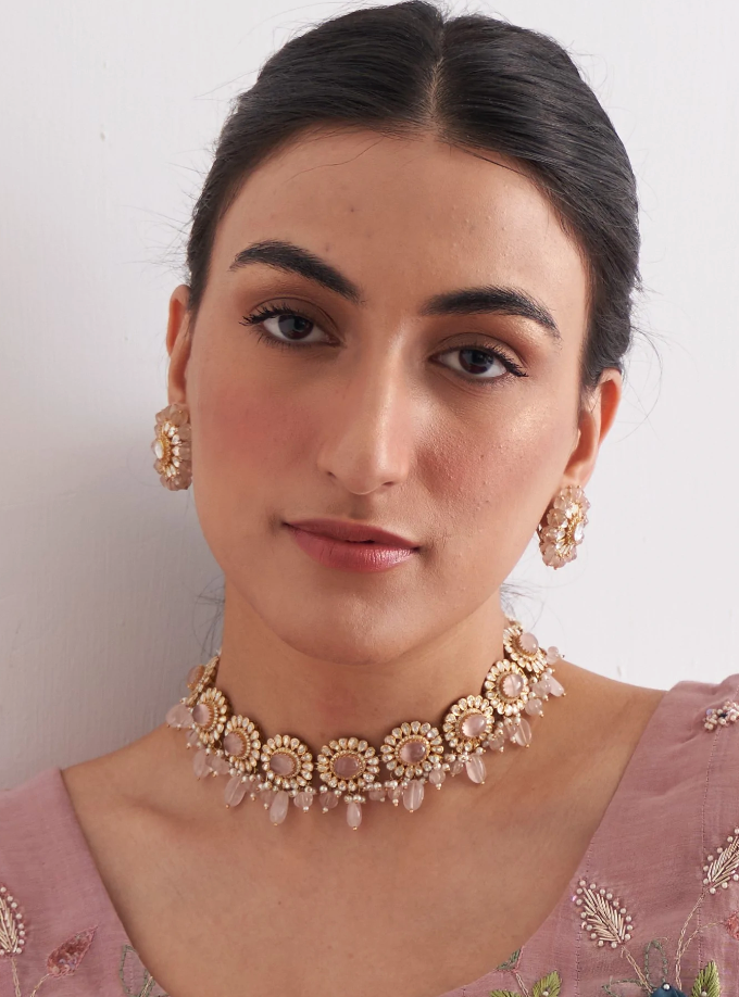 925 Silver Roza Polki Choker - Amrrutam