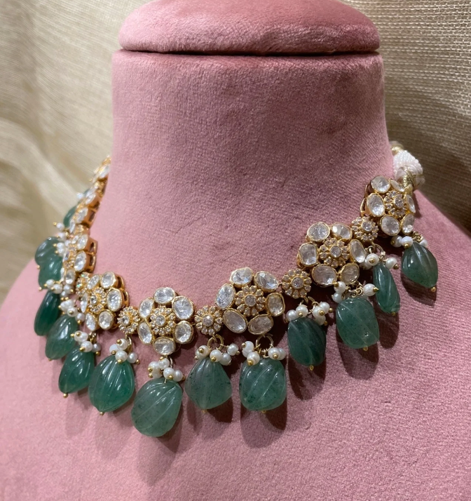 925 Silver Kaveri Polki Choker - Amrrutam