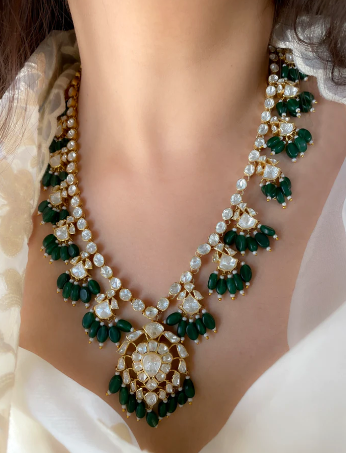 925 Silver Jhallar Polki Necklace - Amrrutam