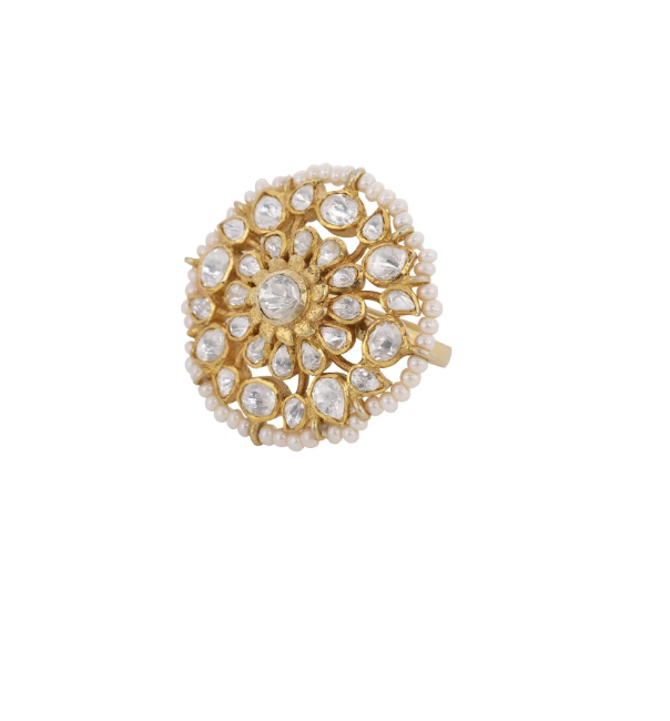 925 Silver Ruhi Polki Ring - Amrrutam