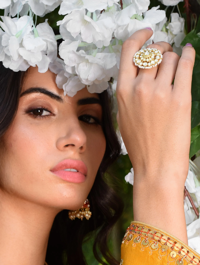925 Silver Ruhi Polki Ring - Amrrutam