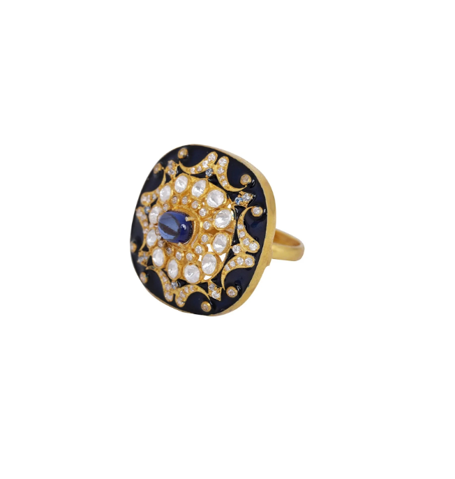 925 Silver Neelpushpa Polki Ring - Amrrutam