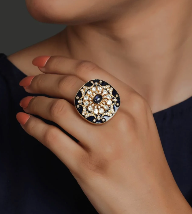 925 Silver Neelpushpa Polki Ring - Amrrutam