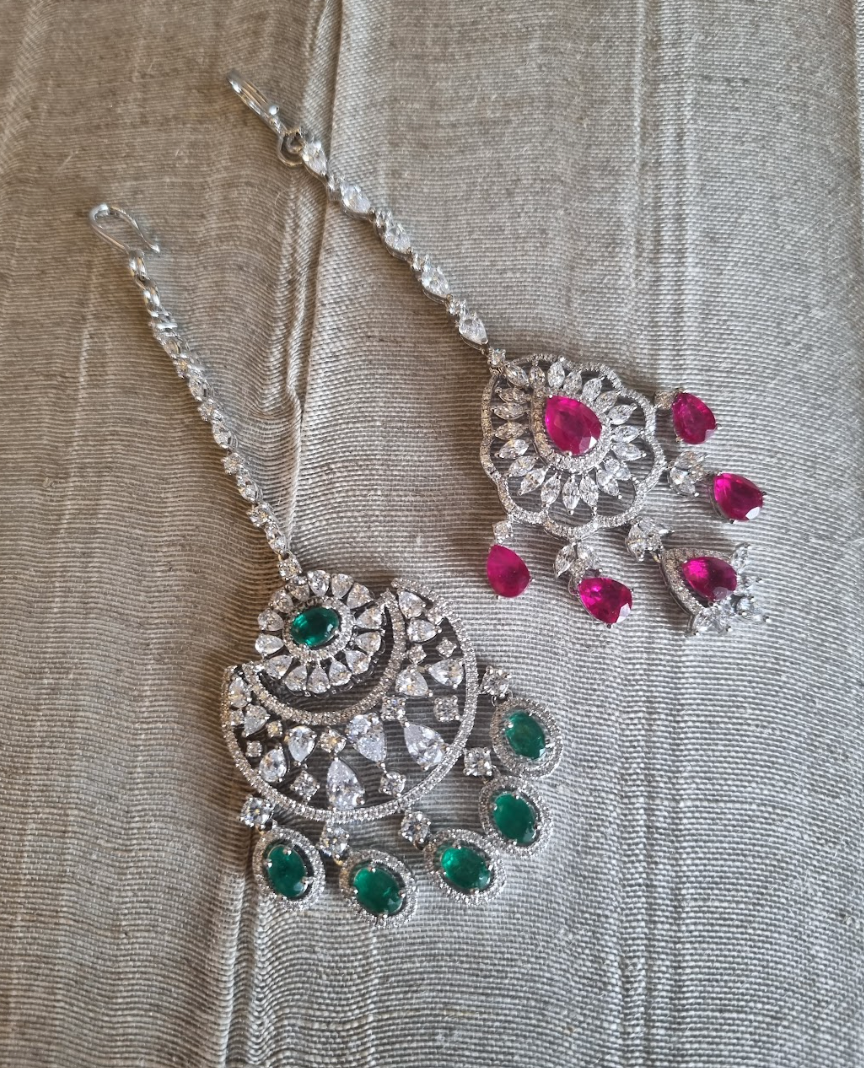 925 Silver Ruby Drop Maangtika - Amrrutam