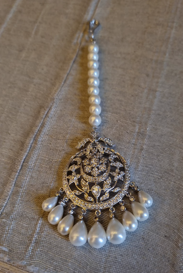925 Silver Diamond Pearl Maangtika - Amrrutam
