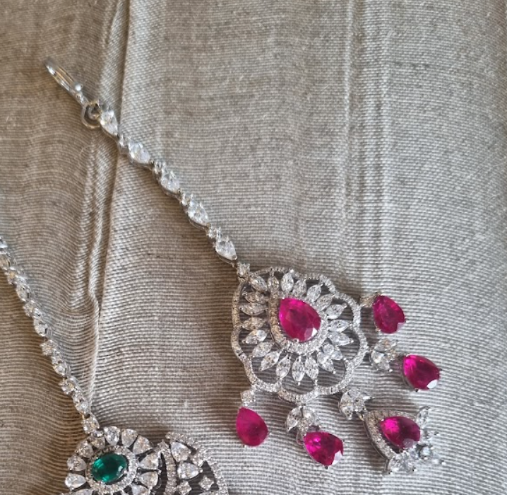 925 Silver Ruby Drop Maangtika - Amrrutam