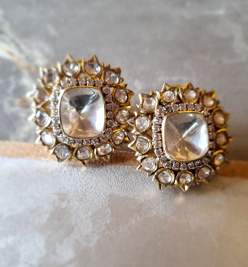 925 Silver Piyaasi Polki Stud Earring - Amrrutam