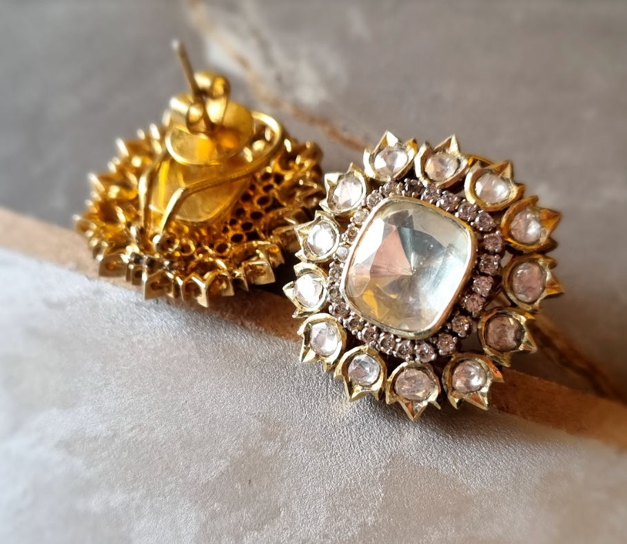 925 Silver Piyaasi Polki Stud Earring - Amrrutam