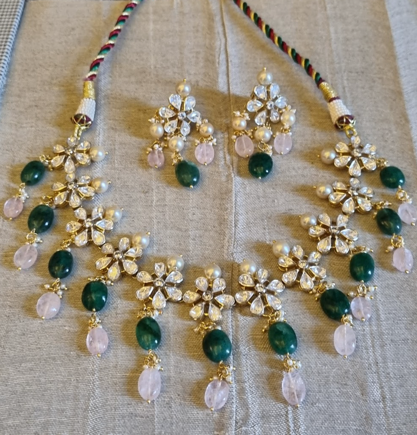 925 Silver Floral Moissanite Polki Choker Set - Amrrutam