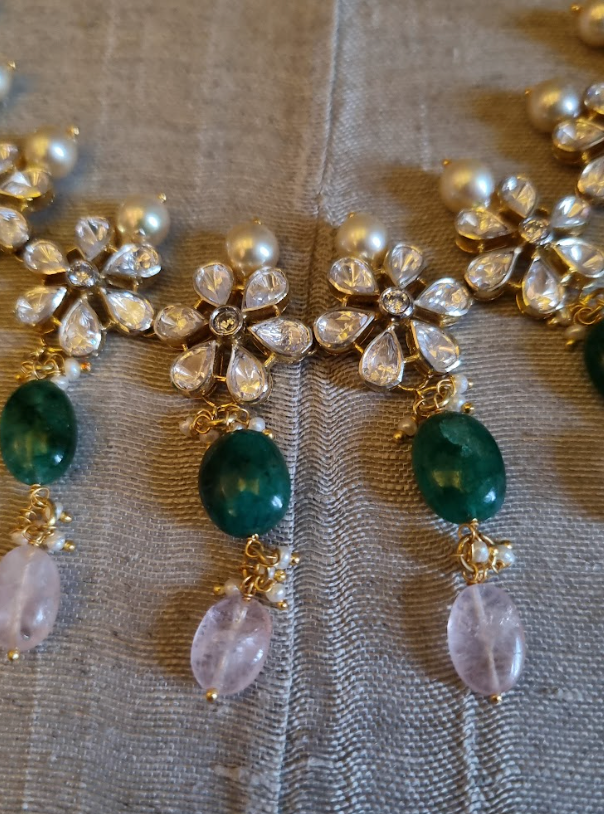925 Silver Floral Moissanite Polki Choker Set - Amrrutam