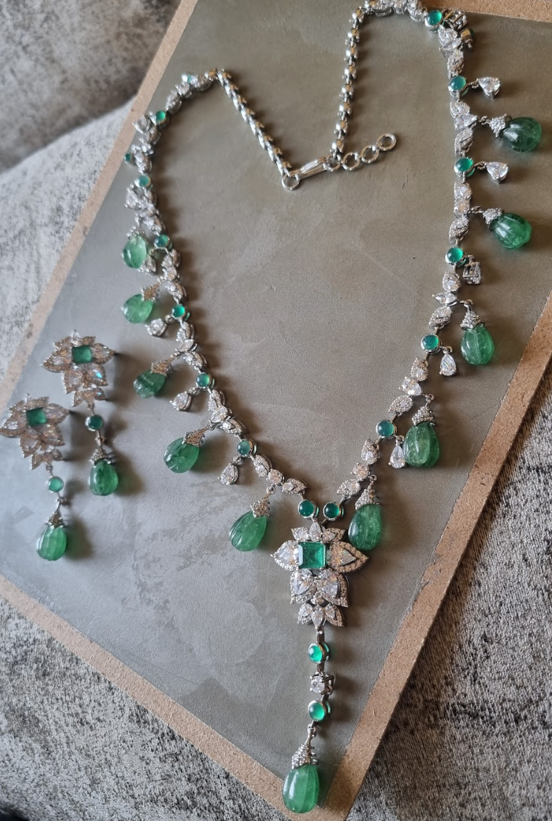 925 Silver Watermelon Necklace Set - Amrrutam