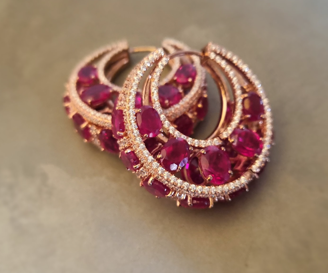 925 Silver Oval Ruby Hoop Earring - Amrrutam