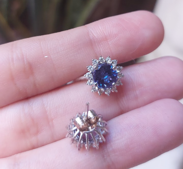 14K Gold Tanzanite Diamond Stud Earrings - Amrrutam