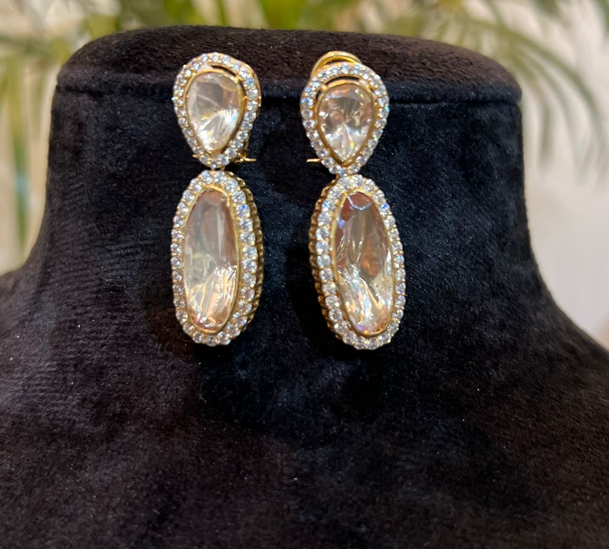925 Silver Vilaya Polki Drop Earring - Amrrutam