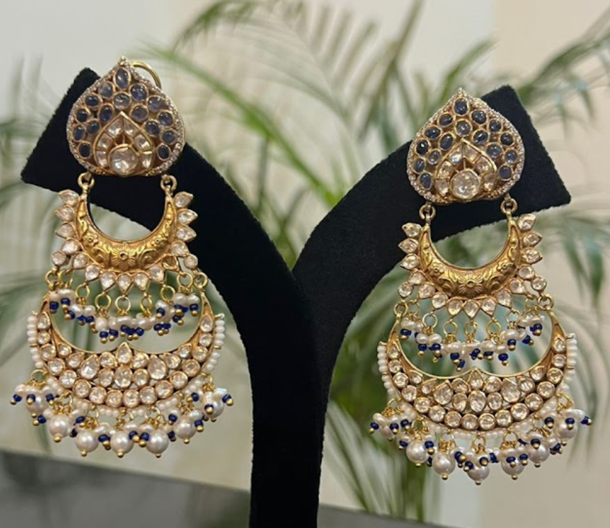 925 Silver Samarya Polki Chandbali Earring - Amrrutam