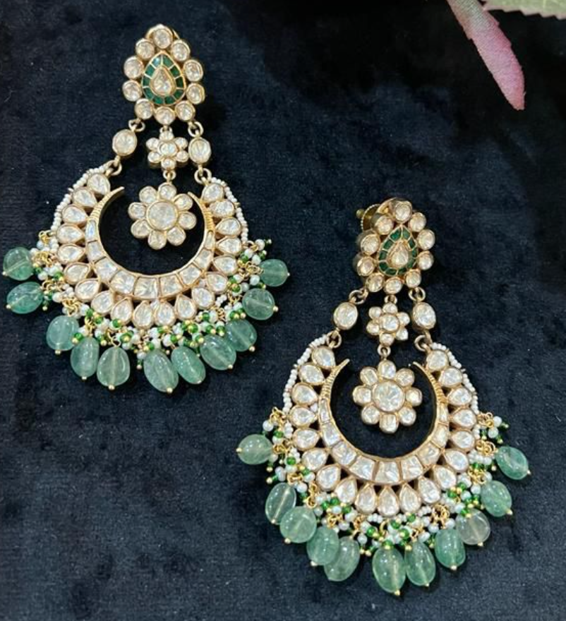 925 Silver Gulnaar Polki Chandbali Earring - Amrrutam