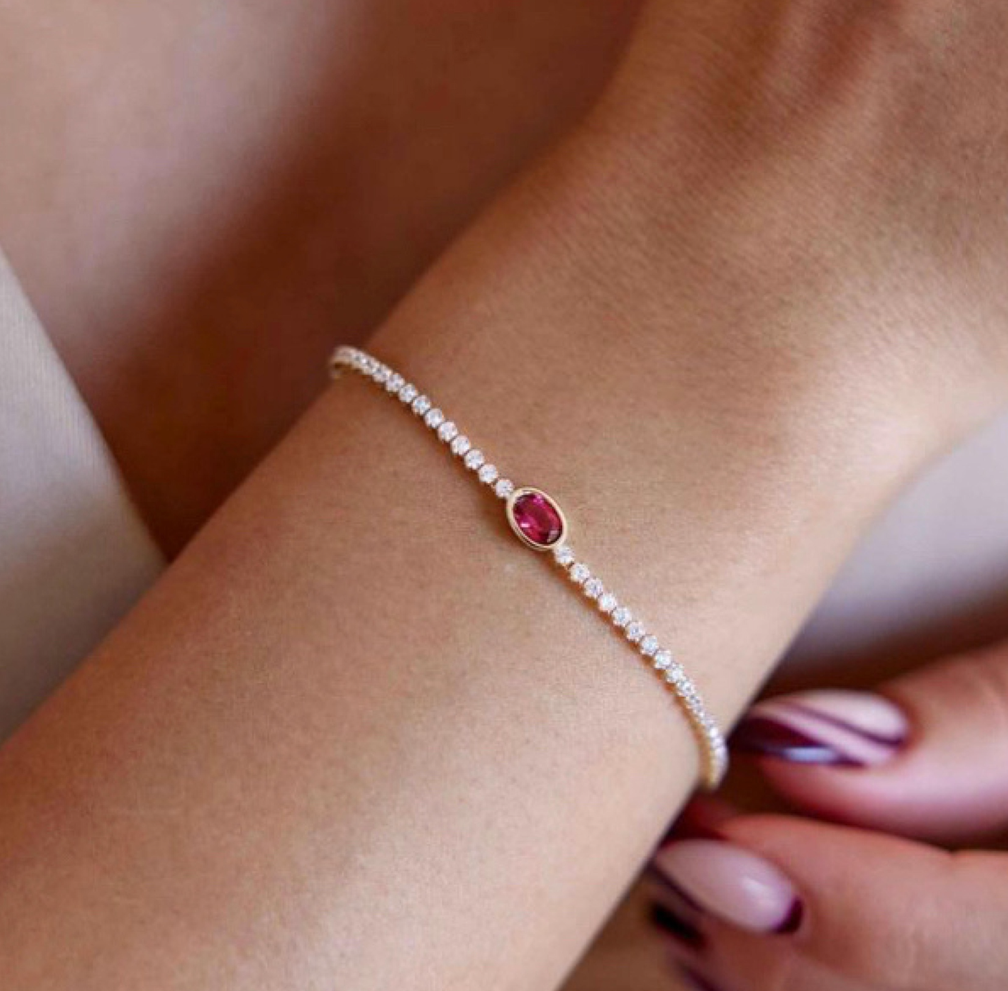 925 Silver Sleek Ruby Bracelet - Amrrutam