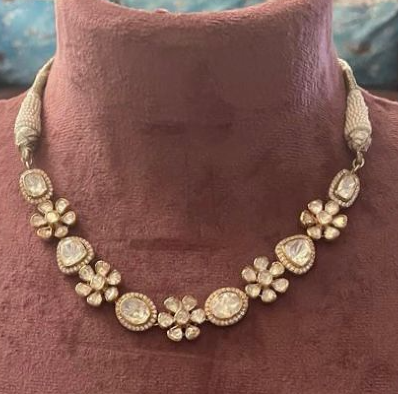 925 Silver Kansa Polki Necklace - Amrrutam