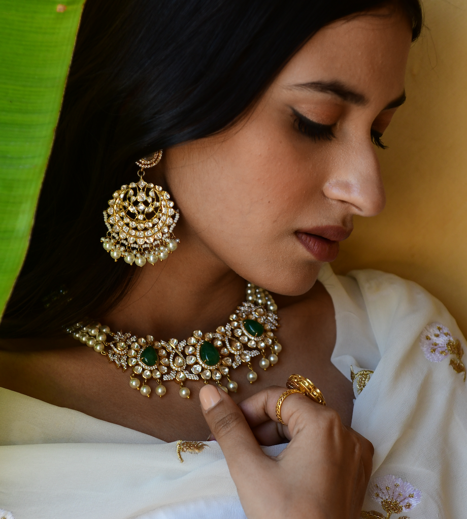 925 Silver Miyora Polki Choker Necklace - Amrrutam