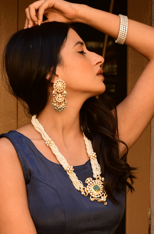 925 Silver Minoza Polki Necklace Set - Amrrutam