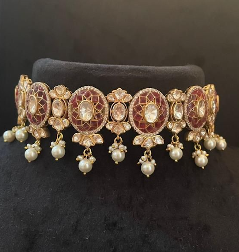 925 Silver Gulnaar Polki Choker Necklace - Amrrutam