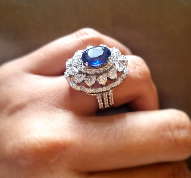925 Silver Oval Sapphire Ring - Amrrutam
