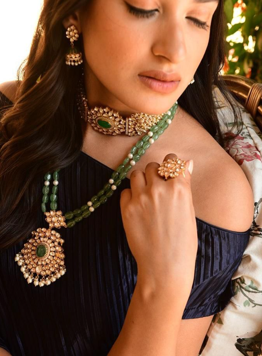 925 Silver Devyani Polki Multi Layer Necklace Set - Amrrutam