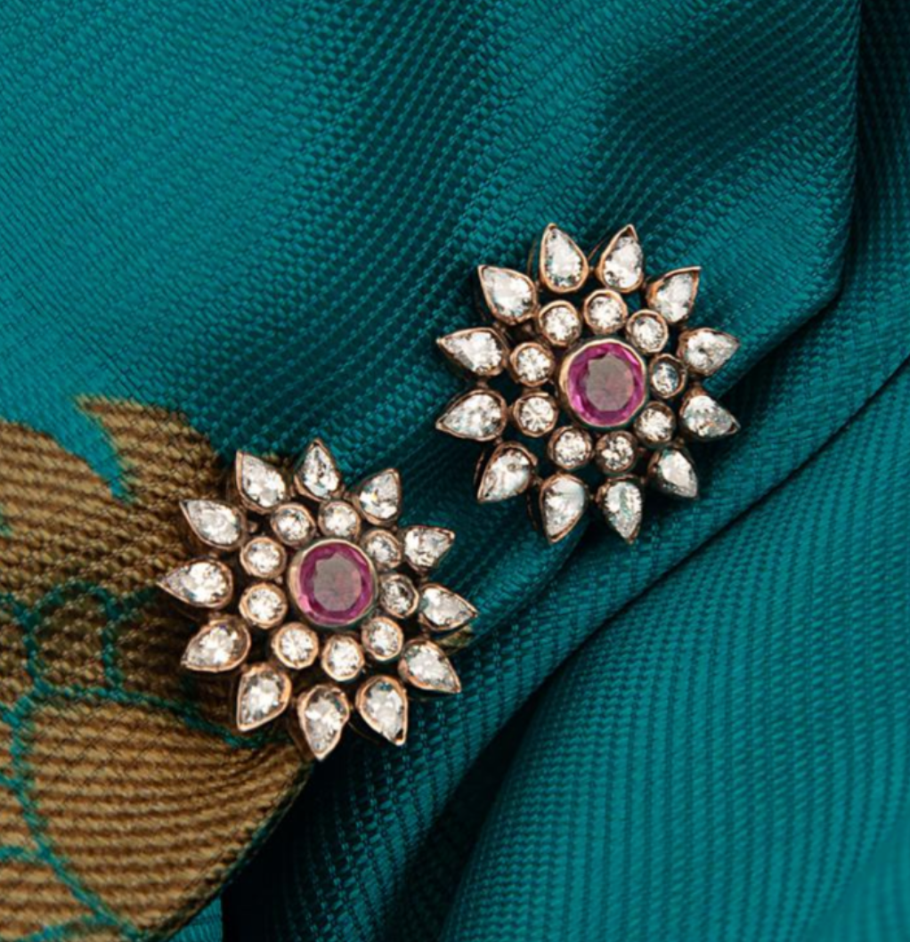 925 Silver Floral Ruby Stud Earring - Amrrutam