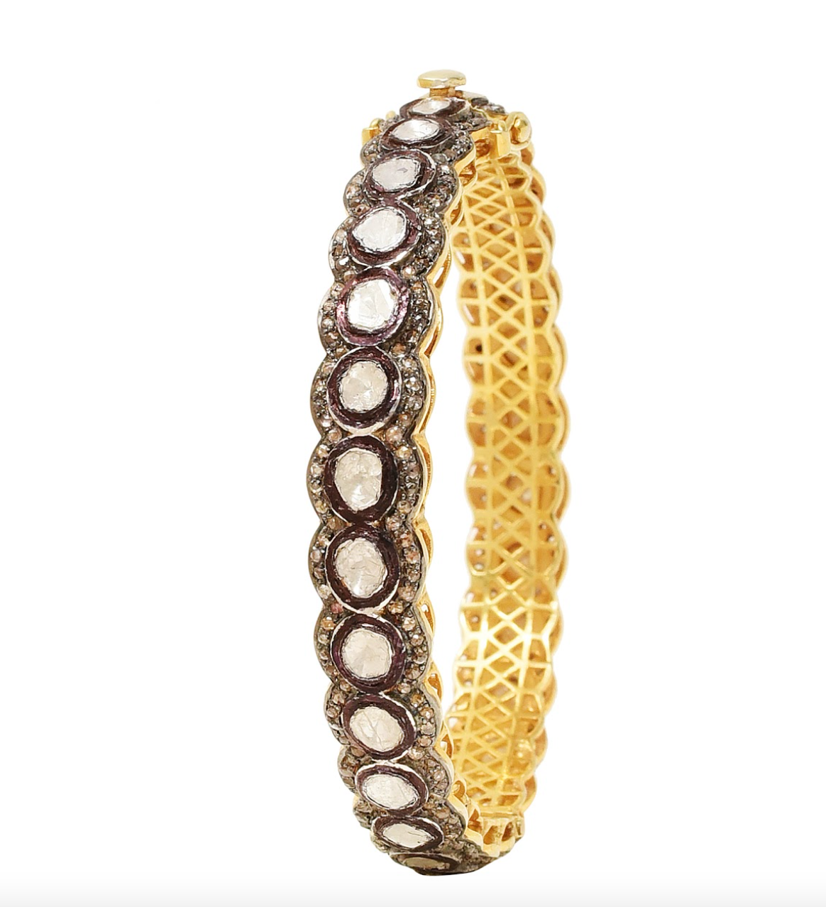 925 Silver Scalloped Uncut Diamond Bangle - Amrrutam