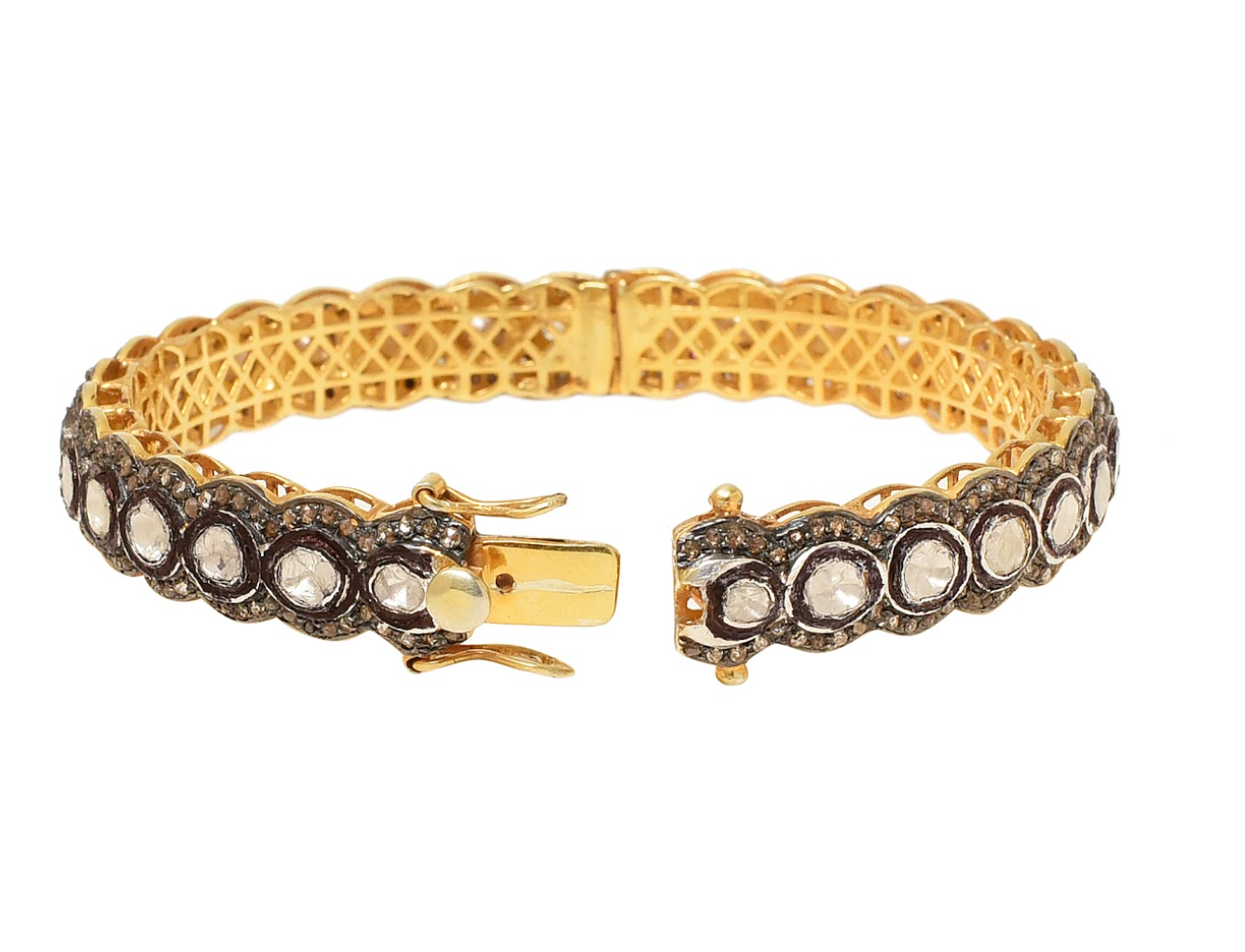925 Silver Scalloped Uncut Diamond Bangle - Amrrutam